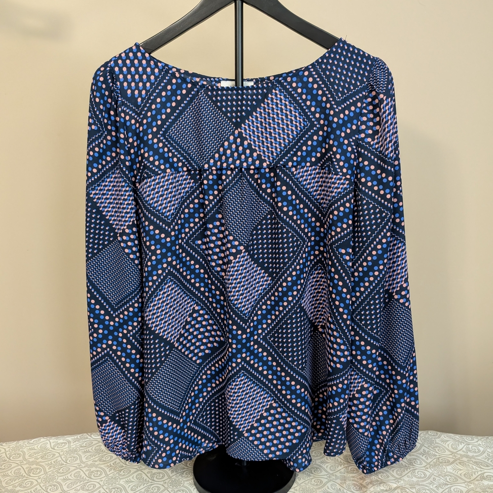 LOFT Outlet Blue and Pink Geometric Blouse NWT Size L